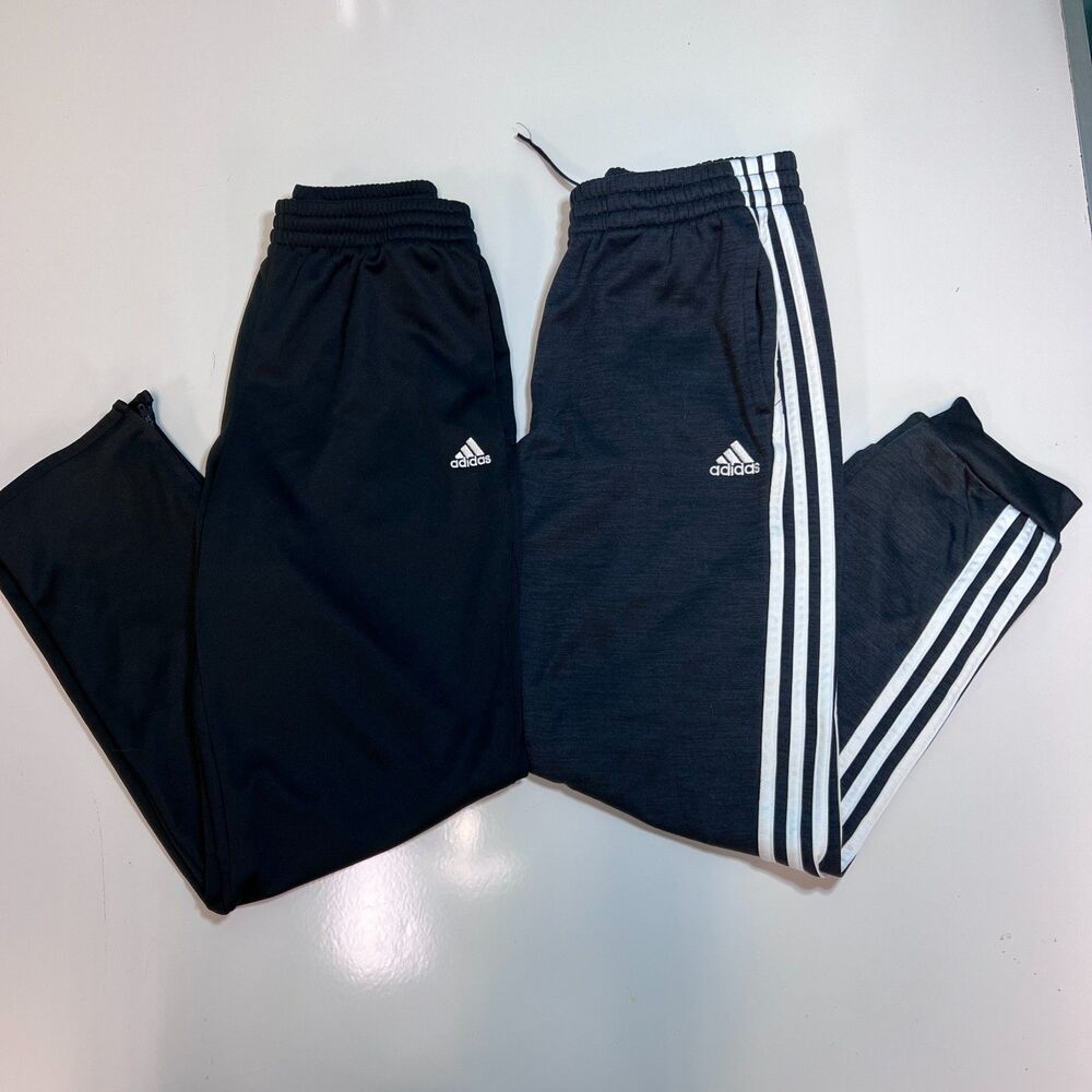 Lot of 2 Adidas Boys Pants Youth Large XL Climalite Ankle Zip Fleece Jogger